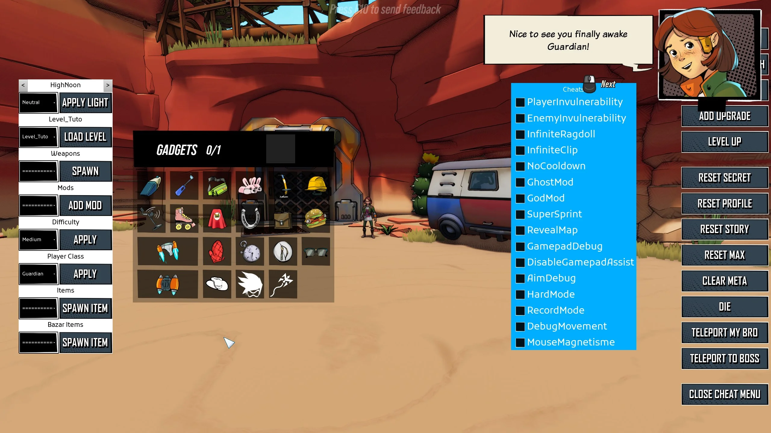 CheatHUD open in RoboQuest 0.12.1-837 with the older developer controls visible.